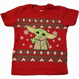 Star Wars red green  baby Yoda tshirt size 6T 100% cotton